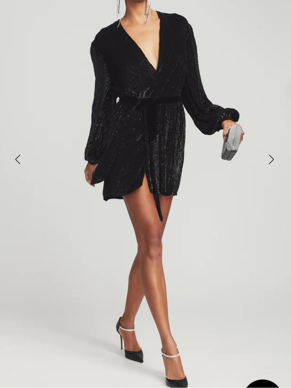 Retrofete Black Sequin Wrap Mini Dress Gabriella
